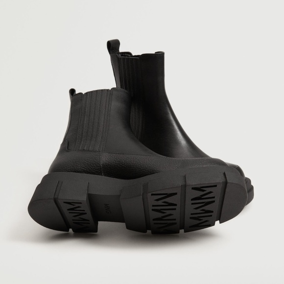 MNG Black Leather Combat Boots Thick Rubber Track Sole Ankle/Calf High - Picture 5 of 17